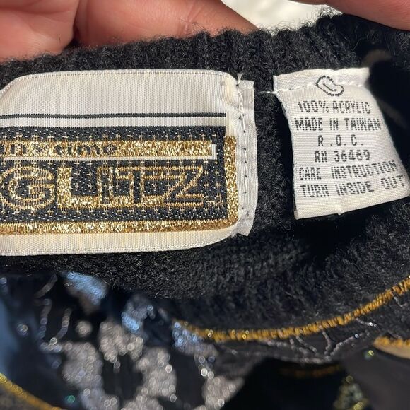 Anytime Glitz Ladies Black Sweater, Black with gold and Silver Glitz, Size L - Picture 5 of 5